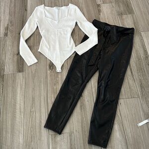 Abercrombie & Fitch Ribbed White bodysuit 
And leather pants bundle